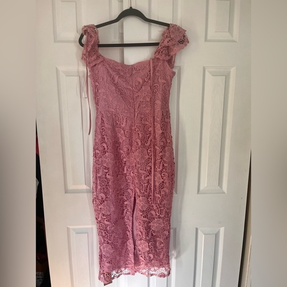 SHEIN SXY Off Shoulder Ruffle Trim Pink Lace Bodycon Dress NWT - Picture 4 of 5